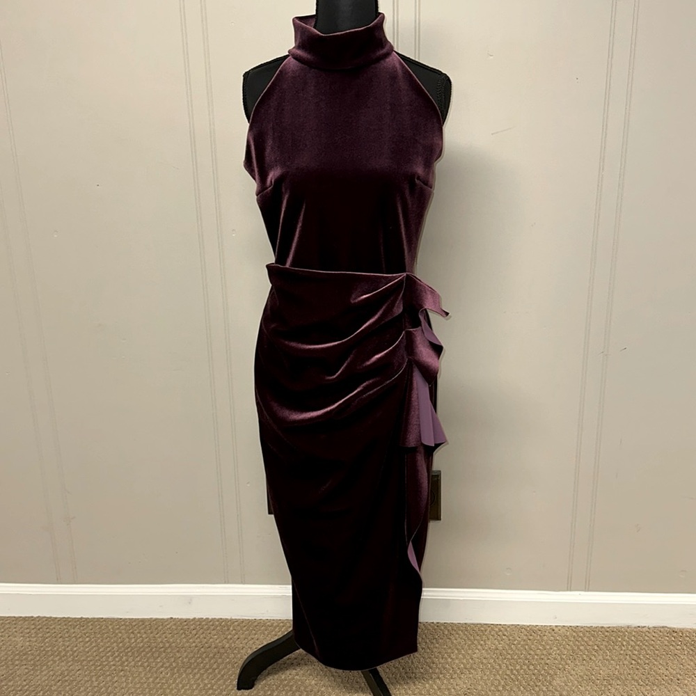 Chiara Boni Purple Ruched Tie Front Cocktail Dress